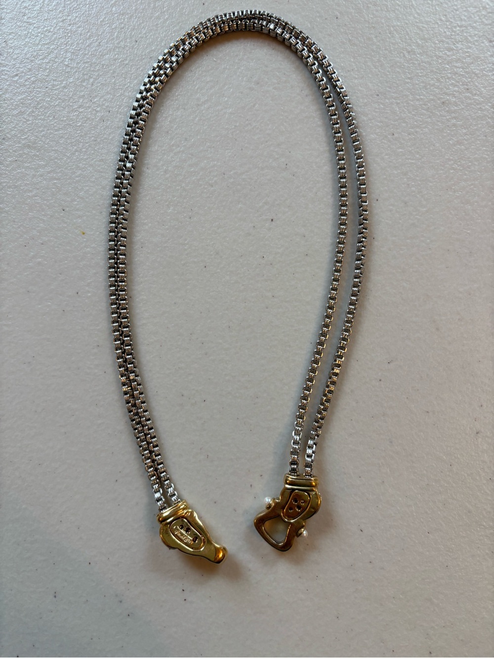 Park Lane Silver Double-Chain Necklace with Gold and pearl Accent magnetic Clasp - Picture 3 of 5